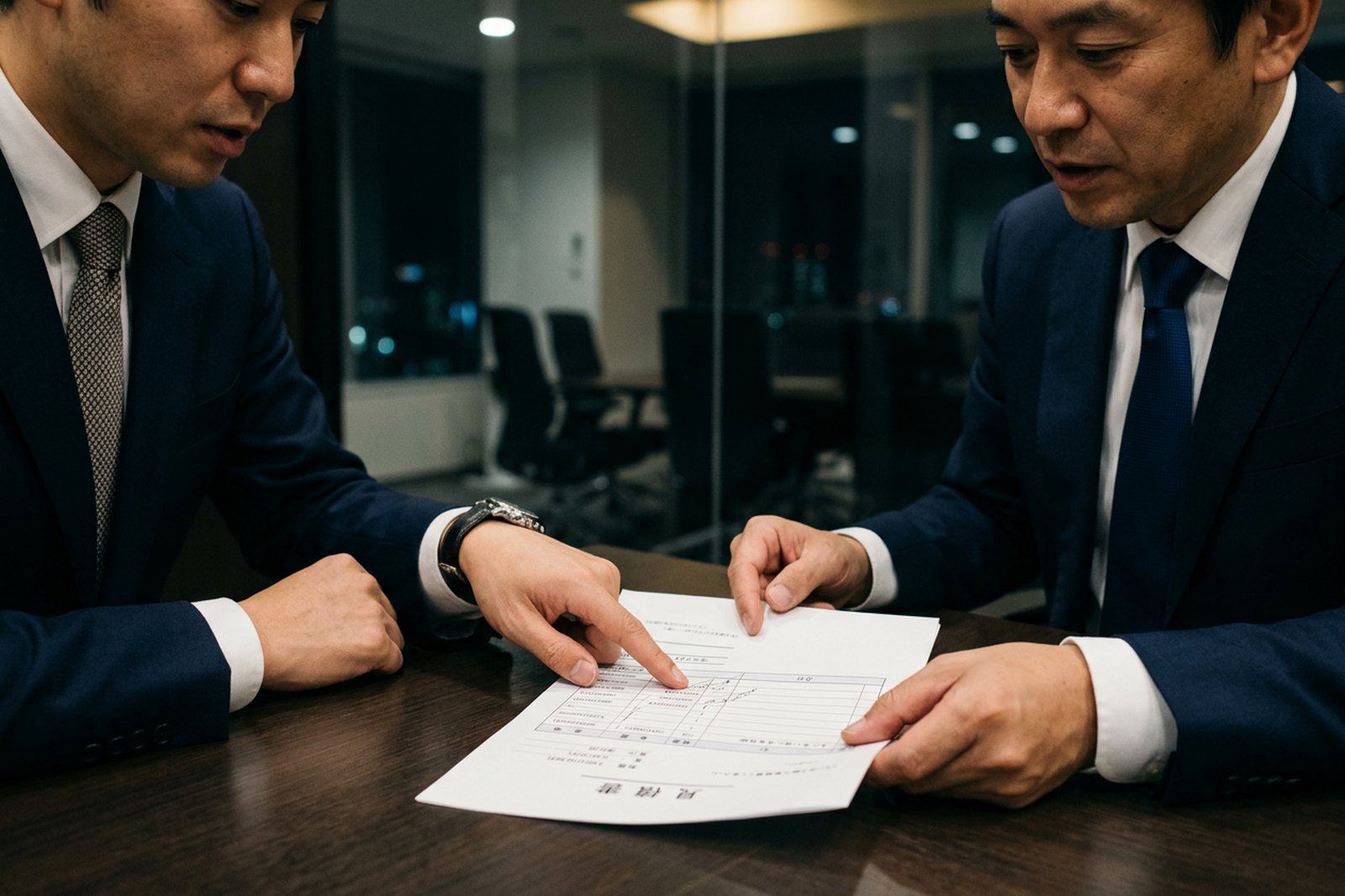 複数社の見積書を前に、条件を一つずつ確認しているシーン