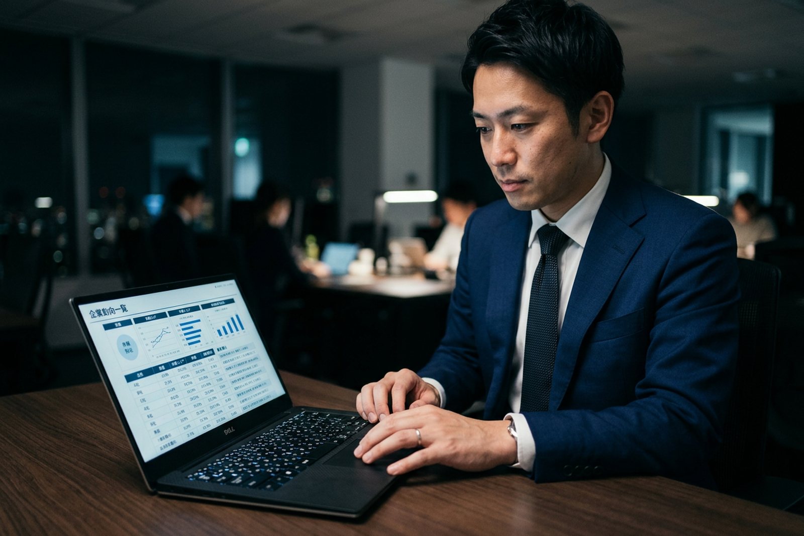 拾った企業の動きを一覧で確認しているシーン